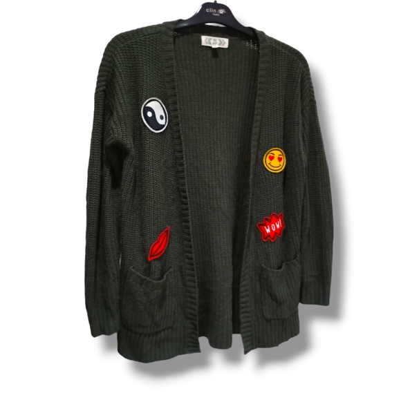 PINK ROSE Women's Army Green Emoji Knit Cardigan - Picture 2 of 16